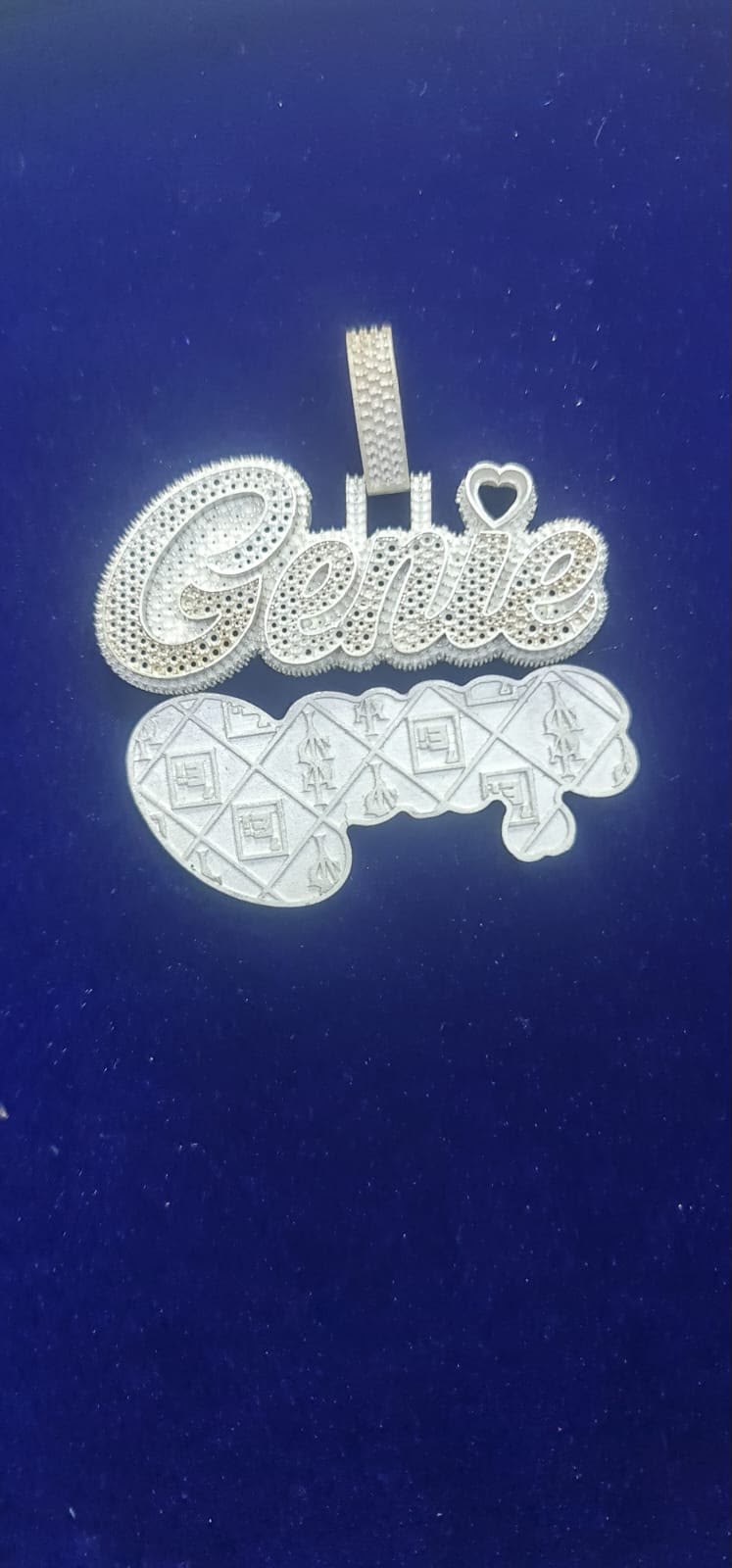 Custom "Genie" pendant mid-craft, cast in silver before stone setting